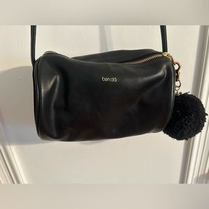 Bando black shoulder bag with bando dust cover and pom pom